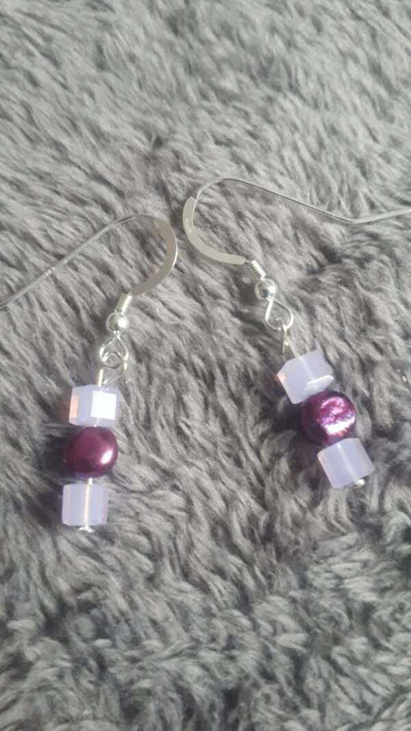 Violet Opal Swarovski and Freshwater Pearl Earrings with Sterling Silver Hooks