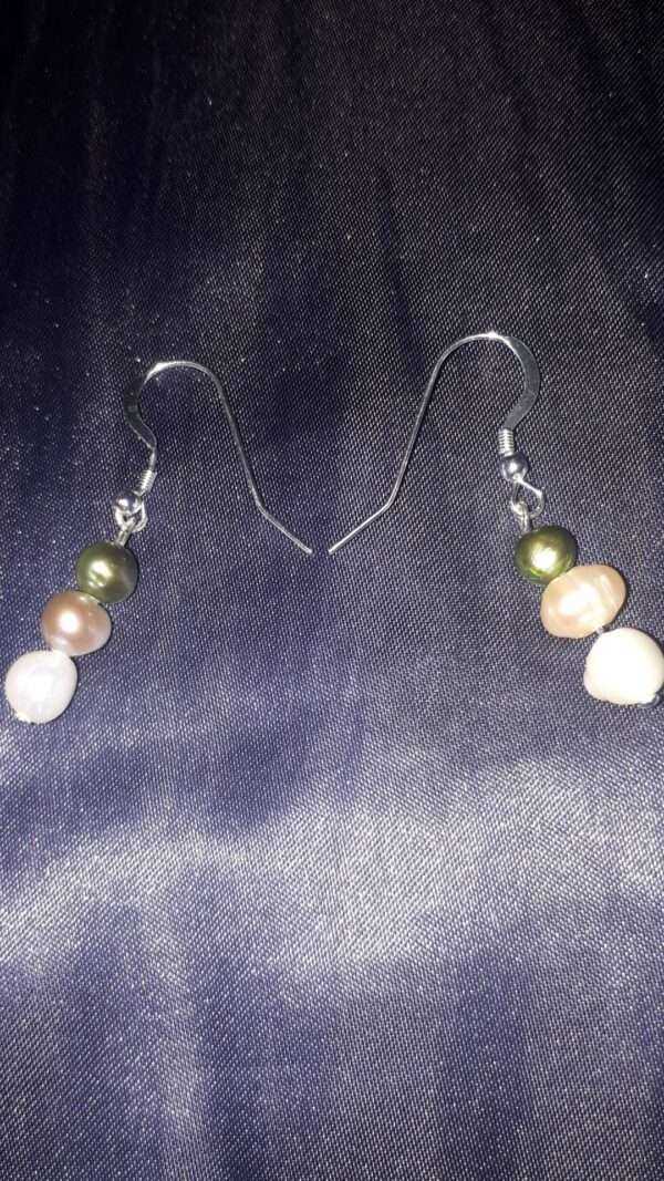 White, Taupe, Olive Green Freshwater Pearls with Sterling Silver Hooks