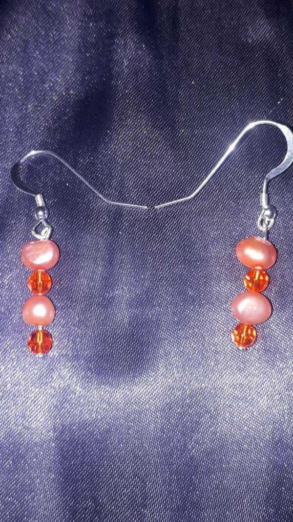 Pink Freshwater Pearl's and Hyacinth Swarovski Crystals Sterling Silver Hooks