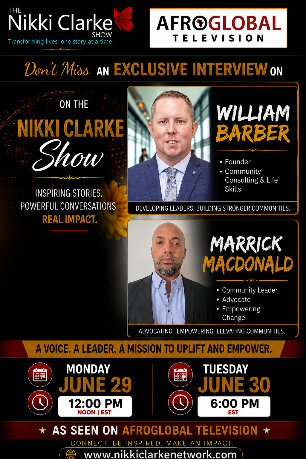 Nikki Clarke Show Exclusive Interview with William Barber and Marrick Macdonald
